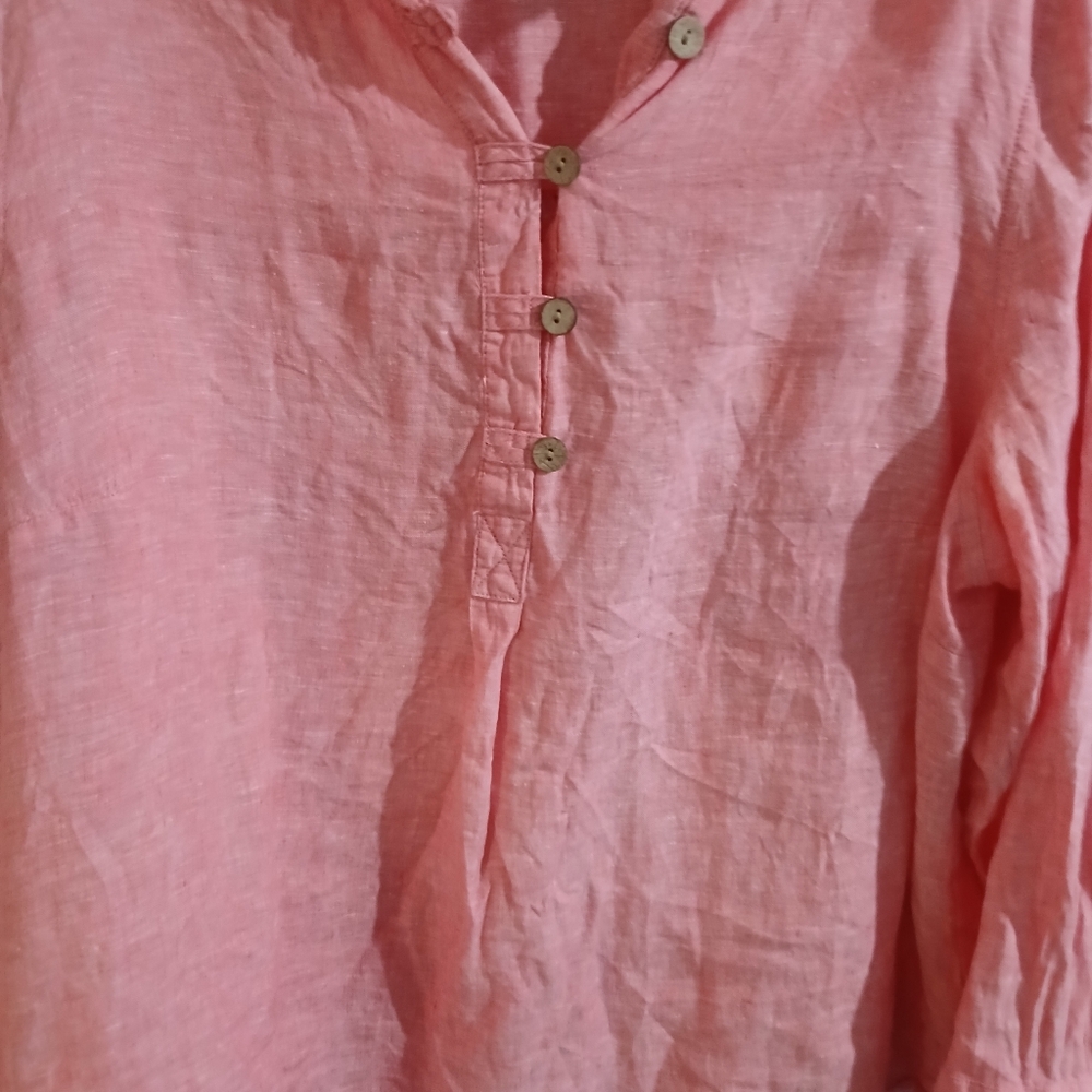 Women's Linen Button-Up Tops - Pink, Blue, and Coral Rolled Up Sleeves - Picture 12 of 14
